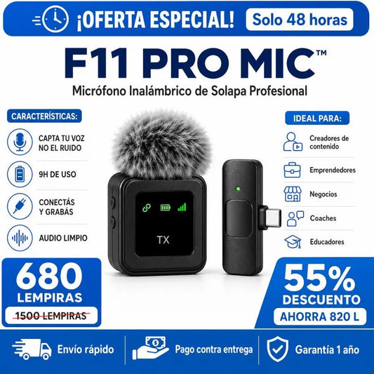 🎤 F11 Pro Mic™ – Micrófono Inalámbrico de Solapa para Creadores y Negocios PROFESIONAL