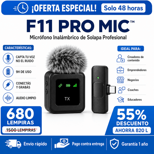 🎤 F11 Pro Mic™ – Micrófono Inalámbrico de Solapa para Creadores y Negocios PROFESIONAL - Inversiones Alkosto