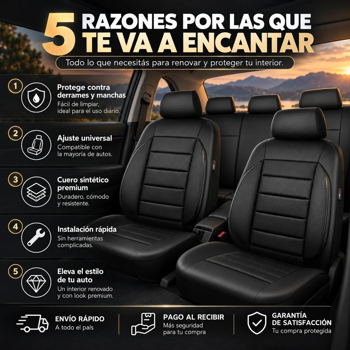 Fundas Premium Cuero  para asientos de carro universal -Garantia incluida