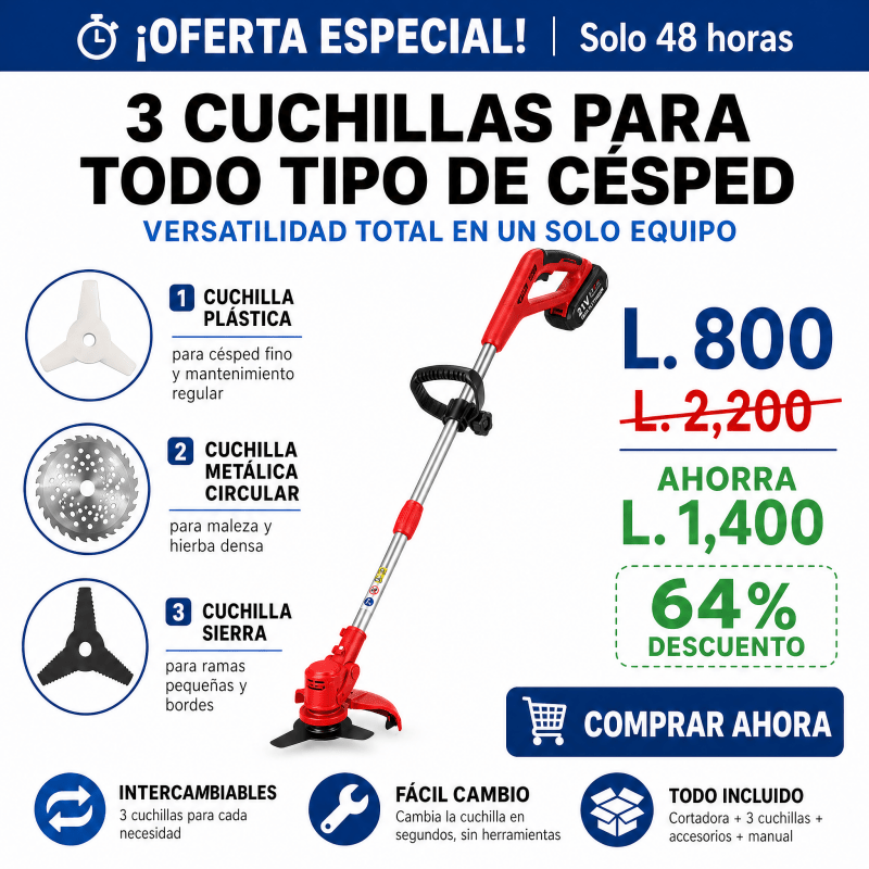 GreenCut Pro™ – Cortadora Eléctrica de Césped Inalámbrica Certificada +2 BATERIAS ALTA DURACIÓN 🛡️ Garantía Incluida · Seguridad Certificada - Inversiones Alkosto