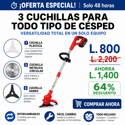 GreenCut Pro™ – Cortadora Eléctrica de Césped Inalámbrica Certificada +2 BATERIAS ALTA DURACIÓN 🛡️ Garantía Incluida · Seguridad Certificada - Inversiones Alkosto