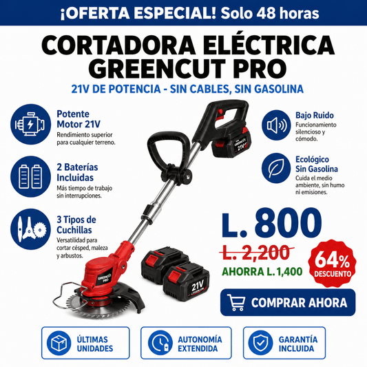 GreenCut Pro™ – Cortadora Eléctrica de Césped Inalámbrica Certificada +2 BATERIAS ALTA DURACIÓN 🛡️ Garantía Incluida · Seguridad Certificada - Inversiones Alkosto