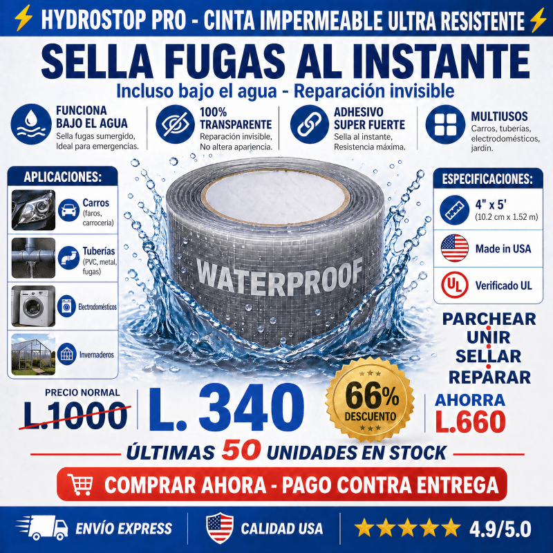 HydroStop Pro – Cinta Selladora Impermeable de Alta Resistencia Amazon con garantía extendida - Inversiones Alkosto