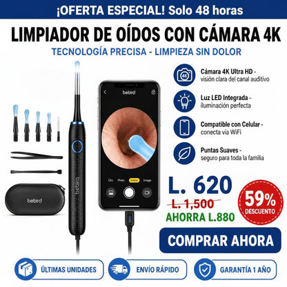 LIMPIADOR DE OÍDOS CON CÁMARA 4K Y LUZ LED GARANTÍA Y CERTIFICACIÓN - Inversiones Alkosto
