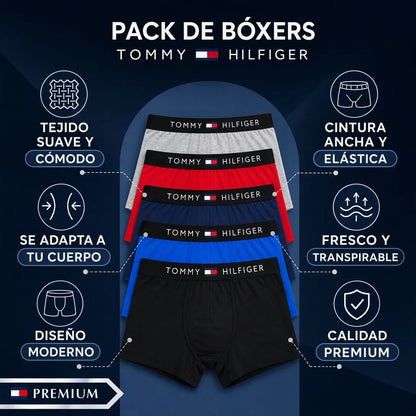 Pack 5 Bóxers Premium TOMMY HILFIGER | Cintura Ancha Elástica · 5 Colores + Pago al Recibir