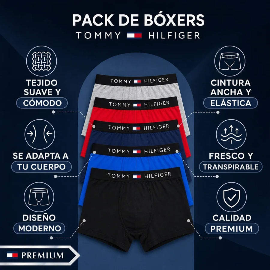 Pack 5 Bóxers Premium TOMMY HILFIGER | Cintura Ancha Elástica · 5 Colores + Pago al Recibir - imagen 3