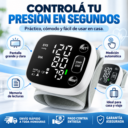 NUEVO Monitor Digital 2026 de Presión Arterial de Muñeca – Pantalla LED, Memoria Doble y Voz Guía + seguro de Garantía