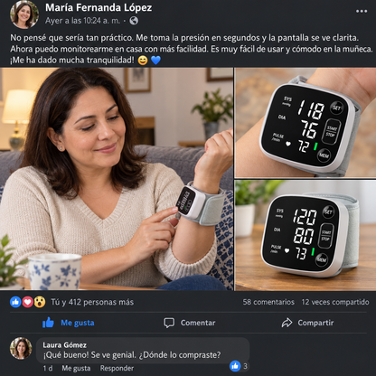 NUEVO Monitor Digital 2026 de Presión Arterial de Muñeca – Pantalla LED, Memoria Doble y Voz Guía + seguro de Garantía