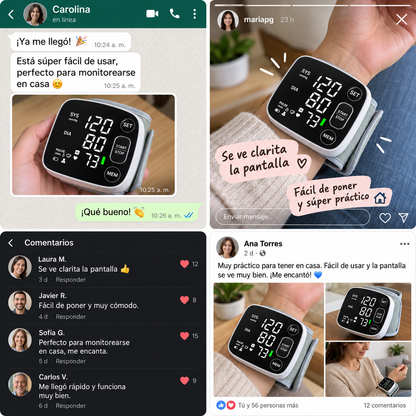 NUEVO Monitor Digital 2026 de Presión Arterial de Muñeca – Pantalla LED, Memoria Doble y Voz Guía + seguro de Garantía