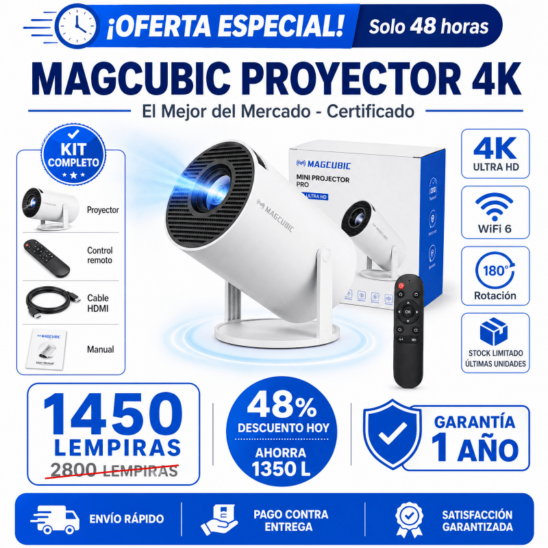 Proyector Smart+ 4K Support (WiFi 6 + Bluetooth 5.4) – Rotación 180° + Keystone Auto + SoundBase 5W - Inversiones Alkosto