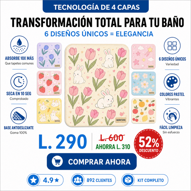 Tapete de Baño Antideslizante y Absorbente MontVoo MULTIDISEÑO – 24×16 pulgadas - Inversiones Alkosto
