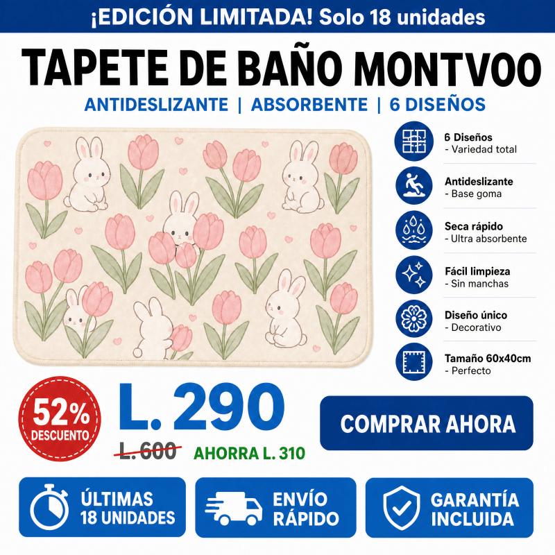Tapete de Baño Antideslizante y Absorbente MontVoo MULTIDISEÑO – 24×16 pulgadas - Inversiones Alkosto